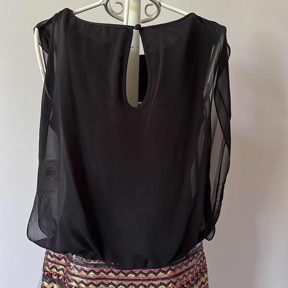 NWT Aiden by Biden Mattox Blk/ Multicolor sequined skirt mini dress - Picture 7 of 8